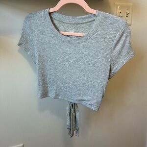 Aerie Light Gray Ribbed Crop Top With Back-Tie